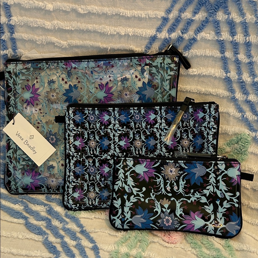 Vera Bradley Floral Vinyl Cosmetic Pouch Set in Teal, Blue & Purple - Picture 2 of 4